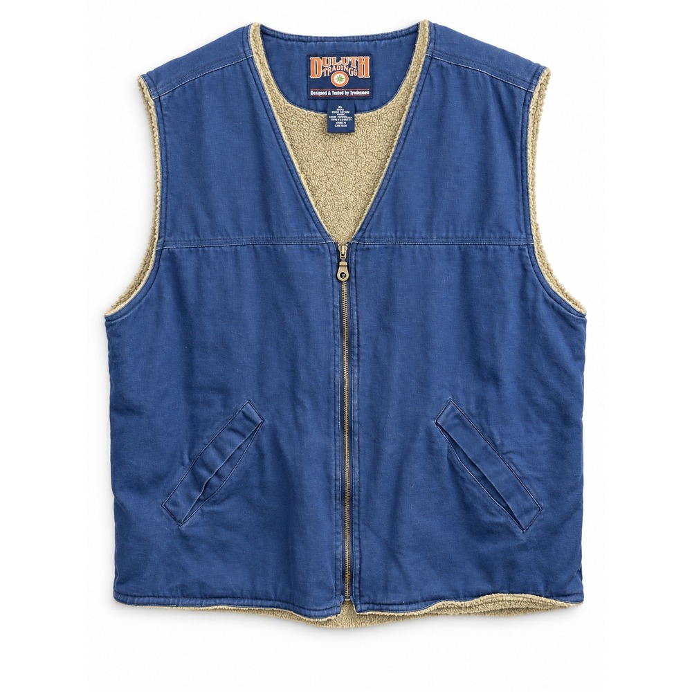 Duluth Trading Co Men's XL Blue Cotton Sherpa Lined Work Vest Utility Outdoors